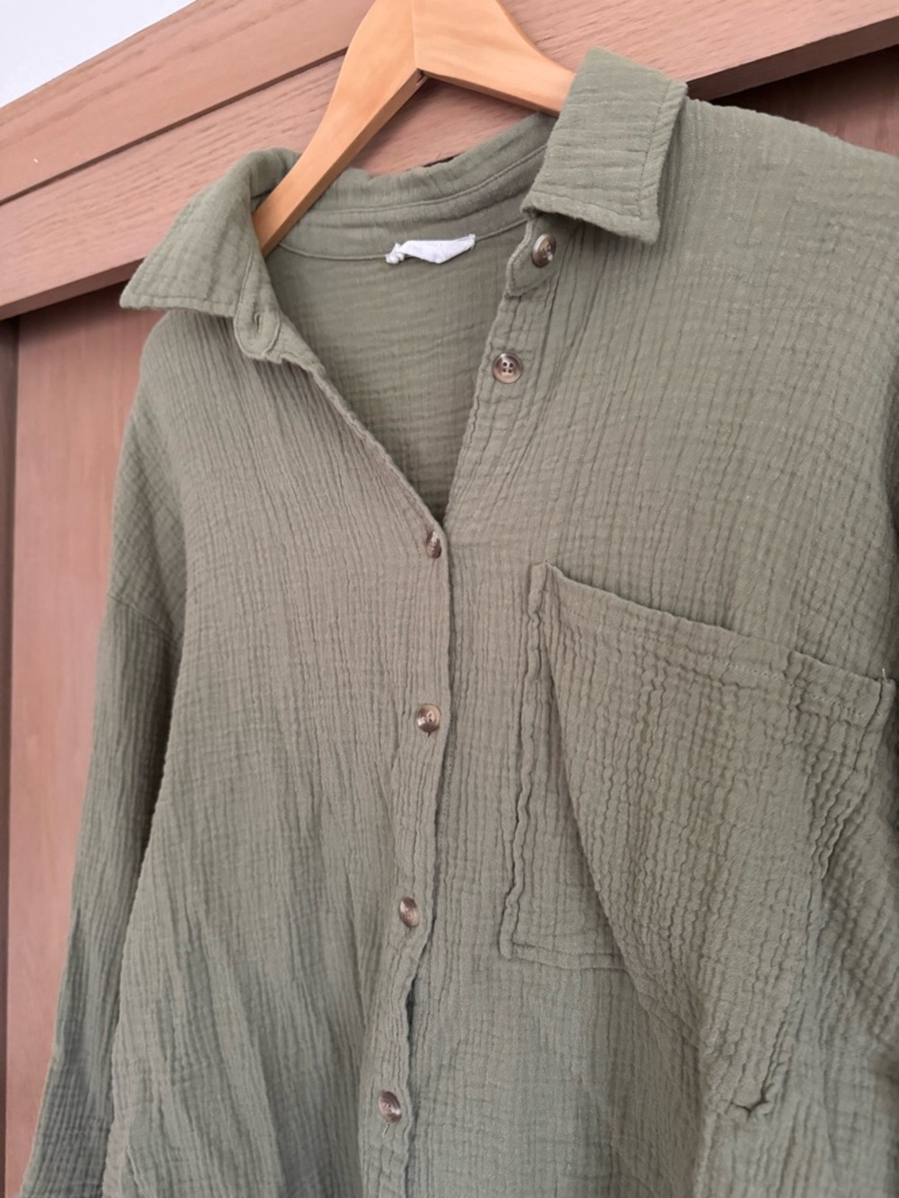 Altered State Lightweight Textured Button-Up Shirt in Olive Green - Picture 2 of 4
